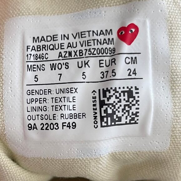 Converse All Star PLAY Comme des Garcons Hi Top Lace Up Sneakers Blue Sz 7W/5M - Picture 8 of 14